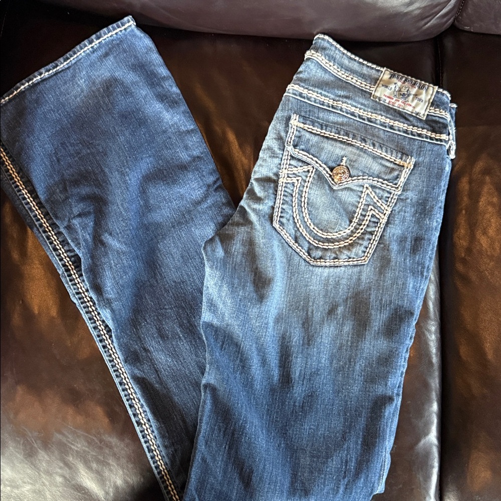 True Religion Blue Jeans with White Accents